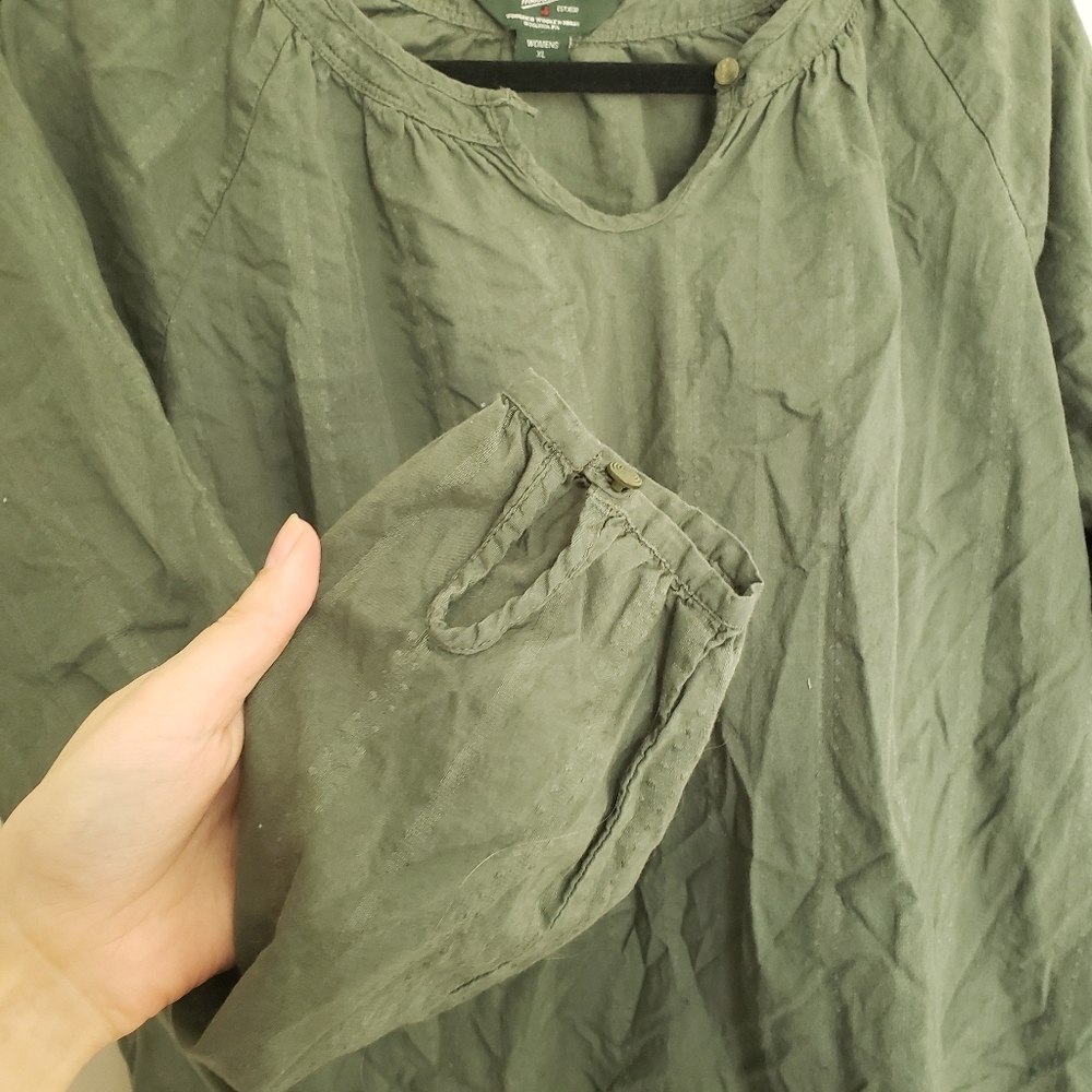Woolrich Womens XL Olive Green Long Sleeve Buttoned V Neck Blouse XL‎ - Picture 6 of 11